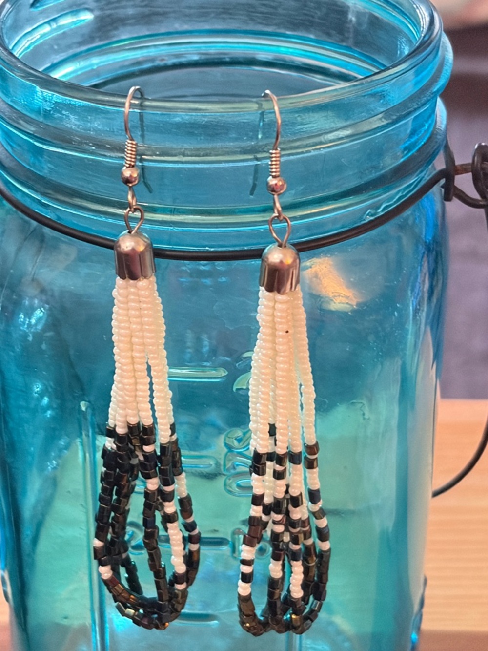 ✨Vintage 3” Shimmering Black Glass Bead Statement Earrings - 5.5g each 80s/90s✨